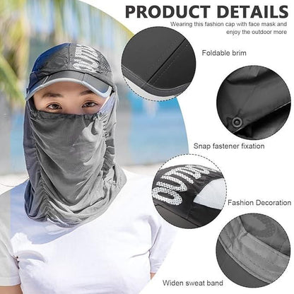 Women Sun protection Cap with Detachable Cotton Face Cover