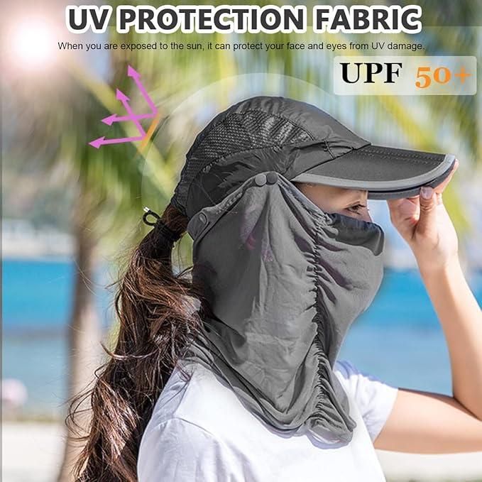 Women Sun protection Cap with Detachable Cotton Face Cover