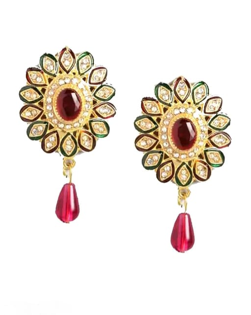 Artificial Imitation Gold Jadau Jewellery Rajputana Rajasthani Style Antique Traditional Stylish Ethnic & Party Wear Gold Plated Pearl Beaded Choker Necklace set with Earrings (MI BDD CHKR 975 RD GRN )