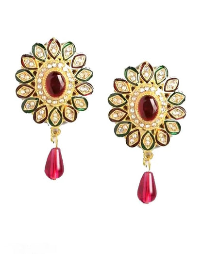 Artificial Imitation Gold Jadau Jewellery Rajputana Rajasthani Style Antique Traditional Stylish Ethnic & Party Wear Gold Plated Pearl Beaded Choker Necklace set with Earrings (MI BDD CHKR 975 RD GRN )