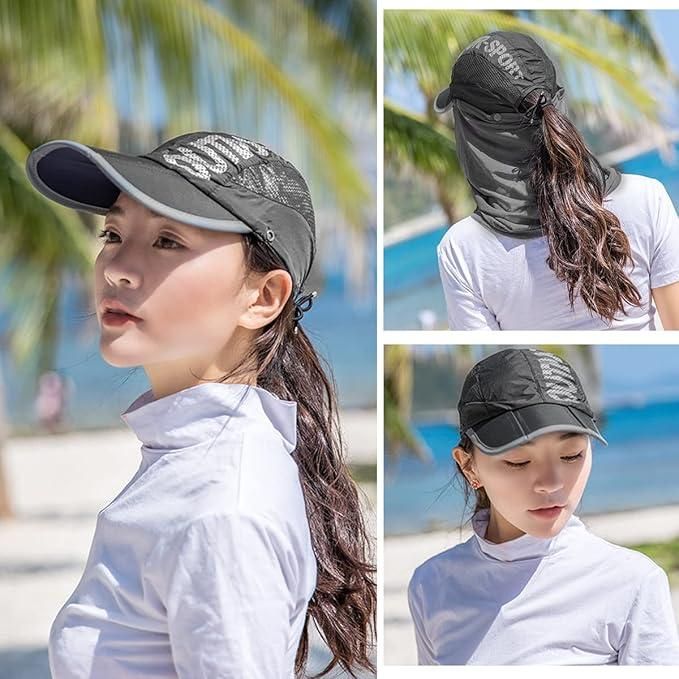 Women Sun protection Cap with Detachable Cotton Face Cover