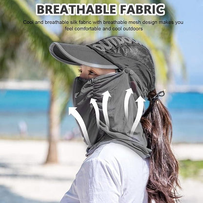 Women Sun protection Cap with Detachable Cotton Face Cover