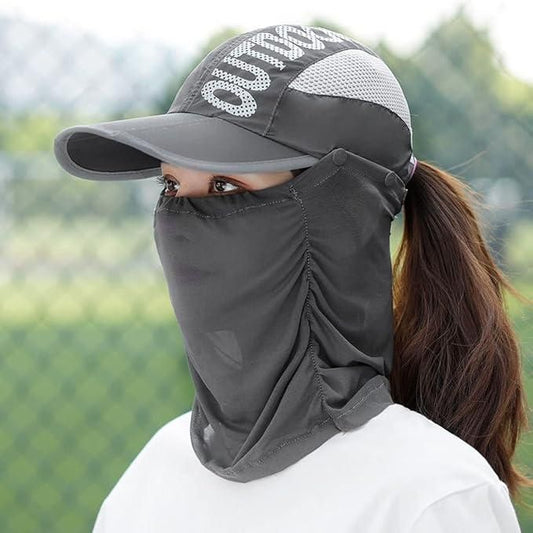 Women Sun protection Cap with Detachable Cotton Face Cover