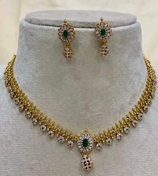 PREMIUM QUALITY MATTE FINISH AD STONE NECKLACE WITH EARRING