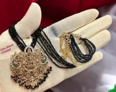 New Arrivals Manaal Jewels Designer 02mm 05 Line Black Hydro Crystal with Asta Laxmi CZ Pendent for Women's & Girls pack of 1