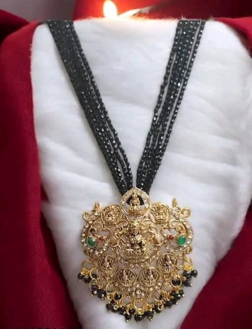 New Arrivals Manaal Jewels Designer 02mm 05 Line Black Hydro Crystal with Asta Laxmi CZ Pendent for Women's & Girls pack of 1