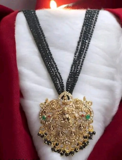 New Arrivals Manaal Jewels Designer 02mm 05 Line Black Hydro Crystal with Asta Laxmi CZ Pendent for Women's & Girls pack of 1